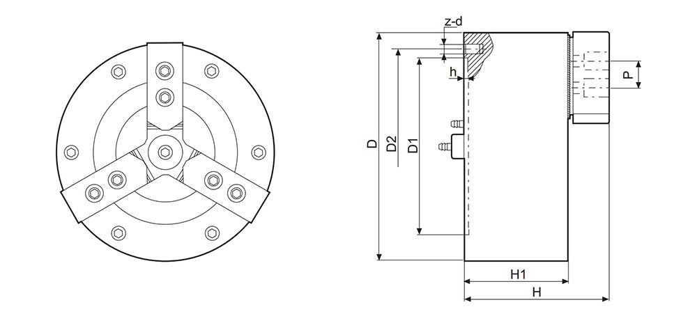 QS3-3 Jaw Solid Pneumatic Chuck (Built In)