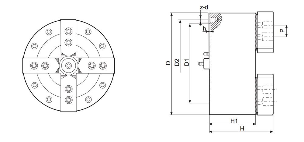 QS4-4 Jaw Solid Pneumatic Chuck (Built In)